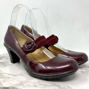 VTG Merona Burgundy Patent Rosette Detail Mary Jane Heels 7.5 Retro Pinup Floral